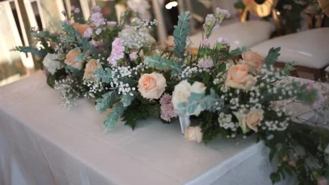 Close-up of Fresh Flower Arrangement for Elegant Wedding Decoration Stock Footage 341011280