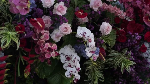 Close-up of Fresh Flower Arrangement for Elegant Wedding Decoration Stock Footage 341012986