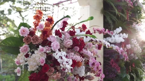 Close-up of Fresh Flower Arrangement for Elegant Wedding Decoration Stock Footage 341013178
