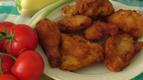 Close up Fresh fried chicken on a white plate Stock Footage 53841219
