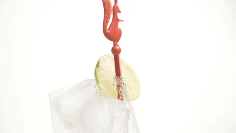 Close Up Of Fresh Glass With Ice Cubes On White Background Stock Footage 244698375