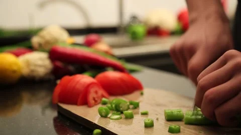 Close Up Of Fresh Green Pepper Chopping Stock Footage 343738200
