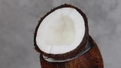 Close up of fresh half sliced coconut Stock Footage 151457171