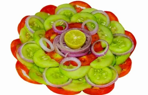 Close up of fresh mixed vegetable salad isolated Stock Photos