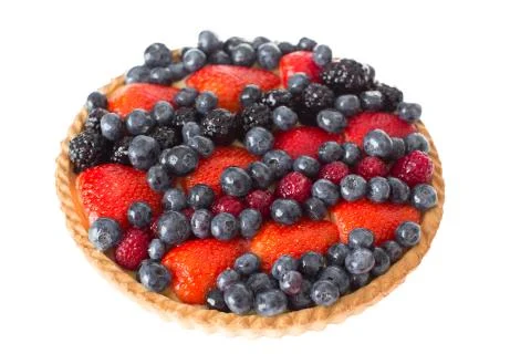 Close up Fresh Pie with Assorted Berries on Top Stock Photos