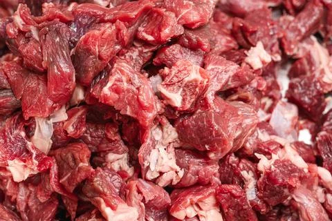 Close-up of fresh raw beef chunks, ready for cooking Stock Photos