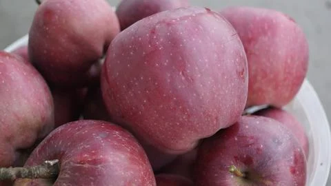 Close-Up of Fresh Red Apples in a Container Stock Photos