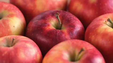 Close up of fresh red apples in the rotate basket Stock Footage 167794739
