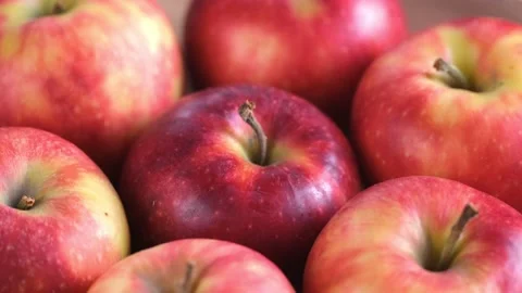 Close up of fresh red apples in the rotate basket Stock Footage 167794803