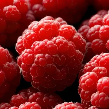Close up of fresh Red Raspberries, generative art by A.I. Stock Photos