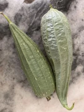 Close Up Of Fresh Ridged Gourd Luffa Acutangula On Marble Table Stock-Fotos