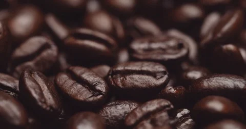 Close-up of fresh roasted dark brown espresso coffee beans Stock Footage 121061433