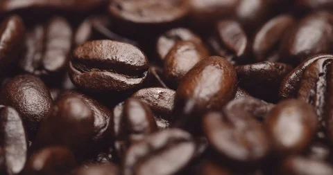 Close-up of fresh roasted dark brown espresso coffee beans Stock Footage 121062406