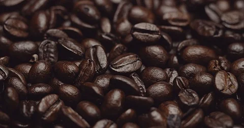 Close-up of fresh roasted dark brown espresso coffee beans Stock Footage 121062721