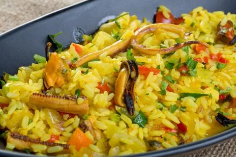 Close up of fresh seafood risotto Stock Photos