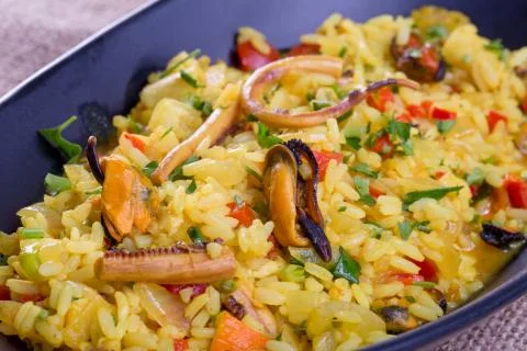 Close up of fresh seafood risotto Stock Photos