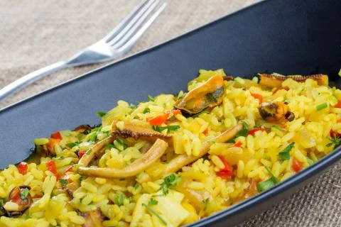 Close up of fresh seafood risotto Stock Photos