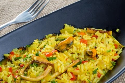 Close up of fresh seafood risotto Stock Photos
