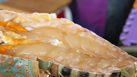 Close-up of Fresh Spiny Lobster Split Open on a Grill 스톡 동영상 344223671