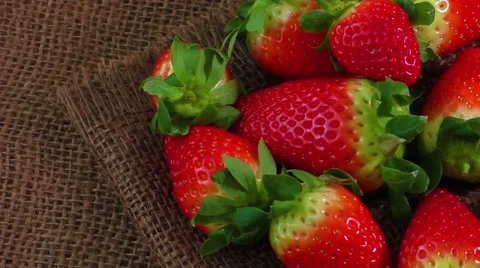 Close up fresh strawberry on burlap background Stock Footage 59186546