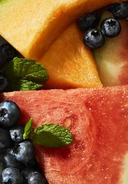 Close-Up of Fresh Summer Fruit with Mint Stock Photos