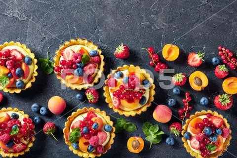 Close-up of fresh summer tartls, top view Stock Photos