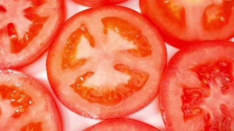 Close-up of fresh tomato slices. Stock Footage 337361982