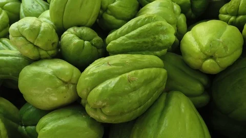 Close up of fresh vegetable chayote Stock Footage 114805882