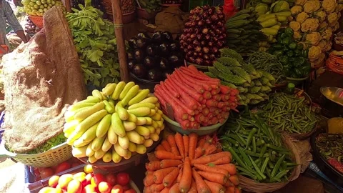 Close up of fresh vegetables displayed on a roadside shop of a vegetable seller. Stock Footage 132416020