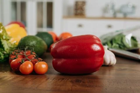 Close-up of fresh vegetables on the kitchen table Stock Photos