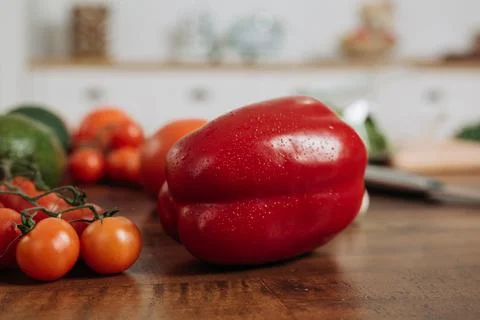 Close-up of fresh vegetables on the kitchen table Stock Photos