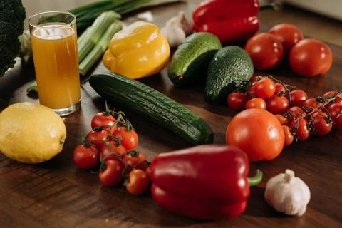 Close-up of fresh vegetables on the kitchen table Stock Photos