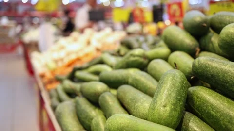 Close up of fresh winter melon in a grocery store. Stock Footage 331517072