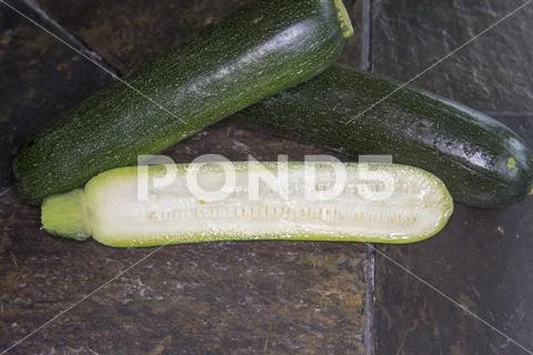 Close up of fresh zucchini or courgette Stock Photos