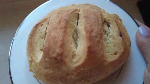 Close up of a freshly baked bread. Stock Footage 234256296