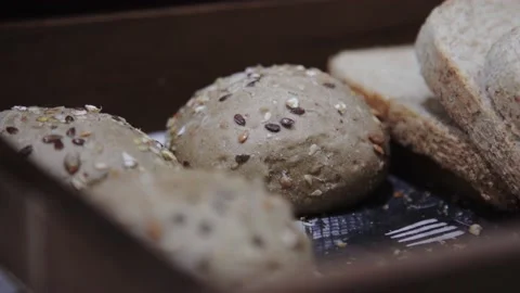 Close up freshly baked bread in hotel Stock Footage 153510414