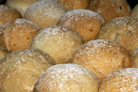 Close up of freshly baked bread roll buns abstract Stock Photos