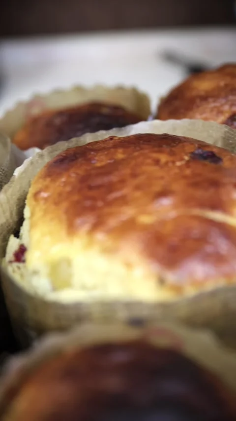 Close-Up of Freshly Baked Easter Kulich with Raisins Stock Footage 333010278