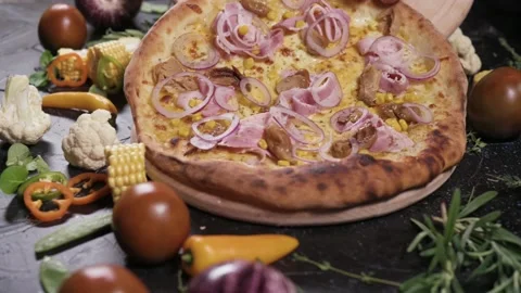 Close-up of freshly baked pizza. Stock Footage 162986244