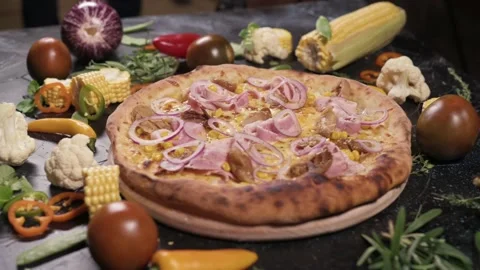 Close-up of freshly baked pizza. Stock Footage 164923734
