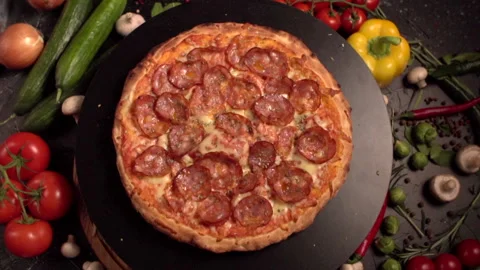 Close-up of a freshly made pizza. Stock Footage 147924269