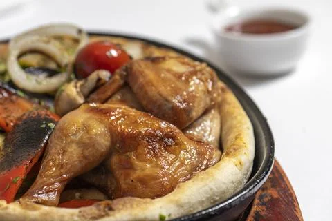 Close up of  fried chicken with vegetables Stock Photos