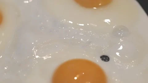 Close Up Fried Egg Cooking in Hot Pan Stock Footage 342667325