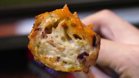 Close-up of Fried Korean Fish Cake Bar (Eomuk Hot Bar) - Street Food Stock Foota Stock Footage 337374583