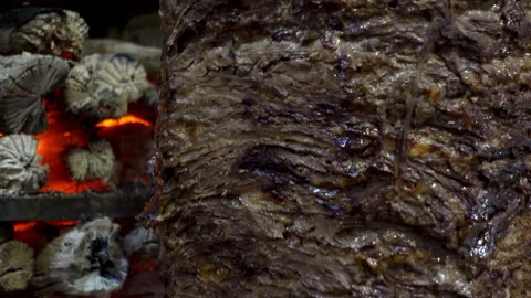 Close up of fried meat for use in doner kebap. Stock Footage 86291270