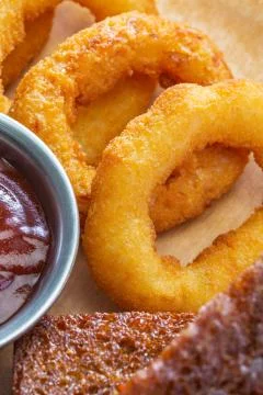 Close-up fried squid rings with bread Stock Photos