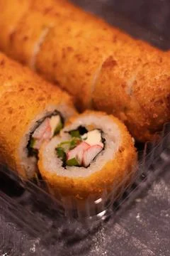 Close-up of a fried sushi roll Stock Photos