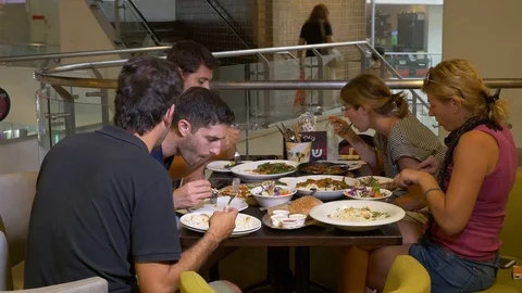 Close Up Friends Eat Vegan In A Restaurant In Tel Aviv, Israel Stock Footage 90418360