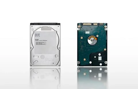 Close up front and back of hard disk drive 2.5 inch isolated Stock Photos
