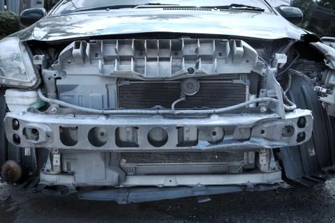Close up front of car on accident. 写真素材